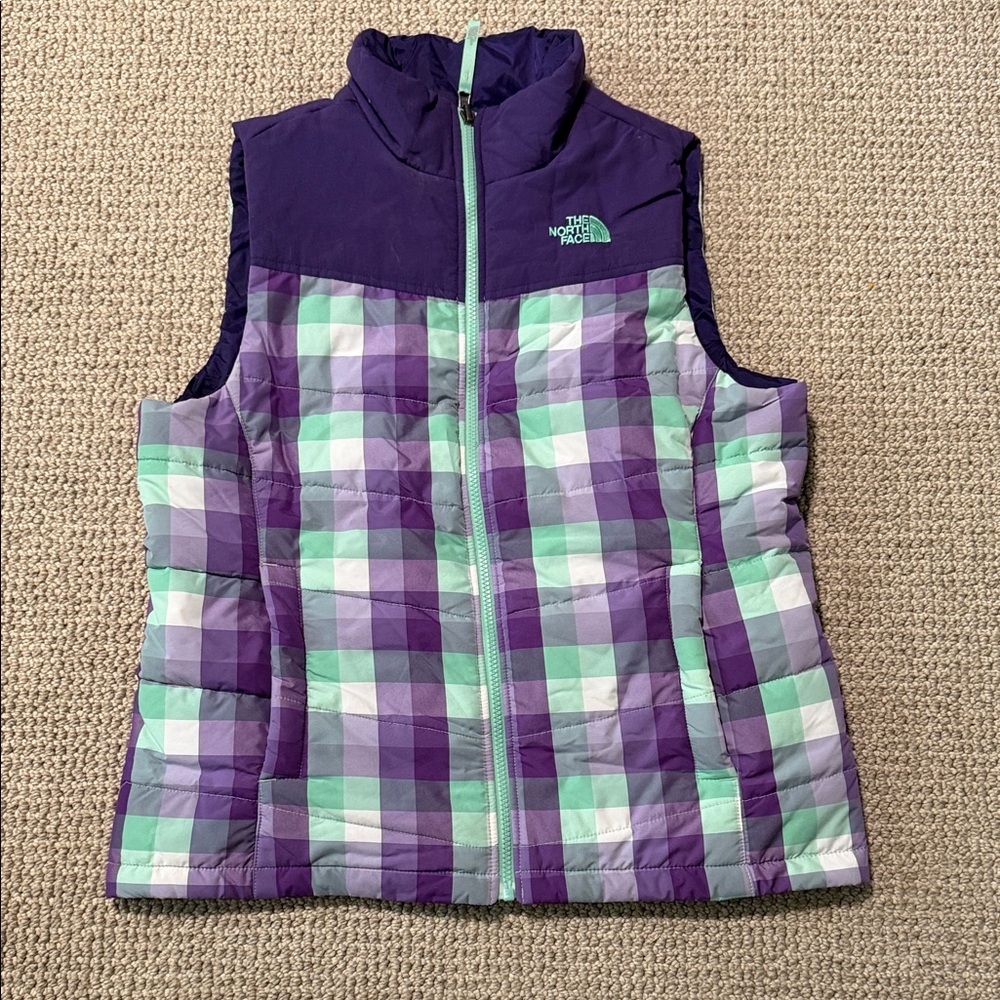 The North Face Purple and Green Plaid Vest